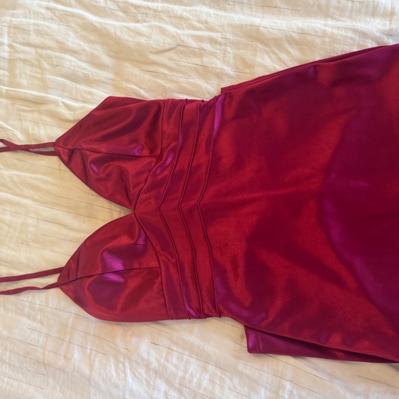 Lulus Fuchsia Satin Structured Mini Dress Strappy Cocktail Party Small - Picture 5 of 10